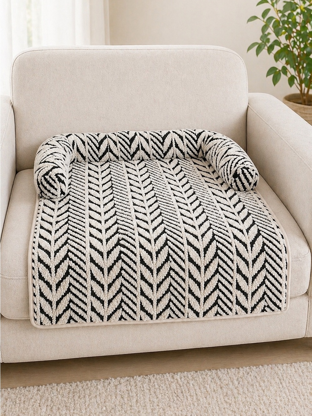 NIP CozyClaw Cat Couch Protector Mat Armchair Cover Black White Plush